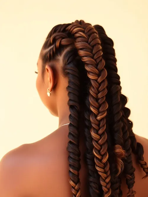 Boho feed-in braids, back view
