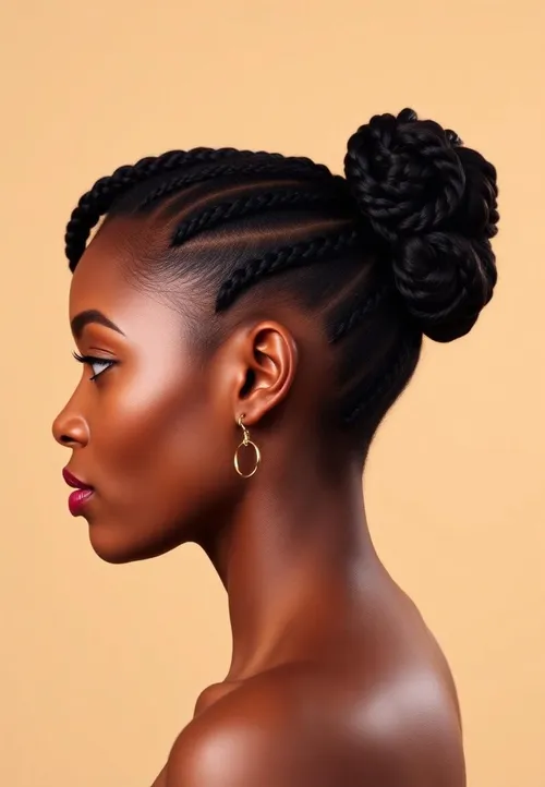 Knotless braids in a half-up bun